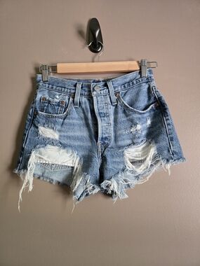 Levi Distressed High-Waist Denim Shorts W24